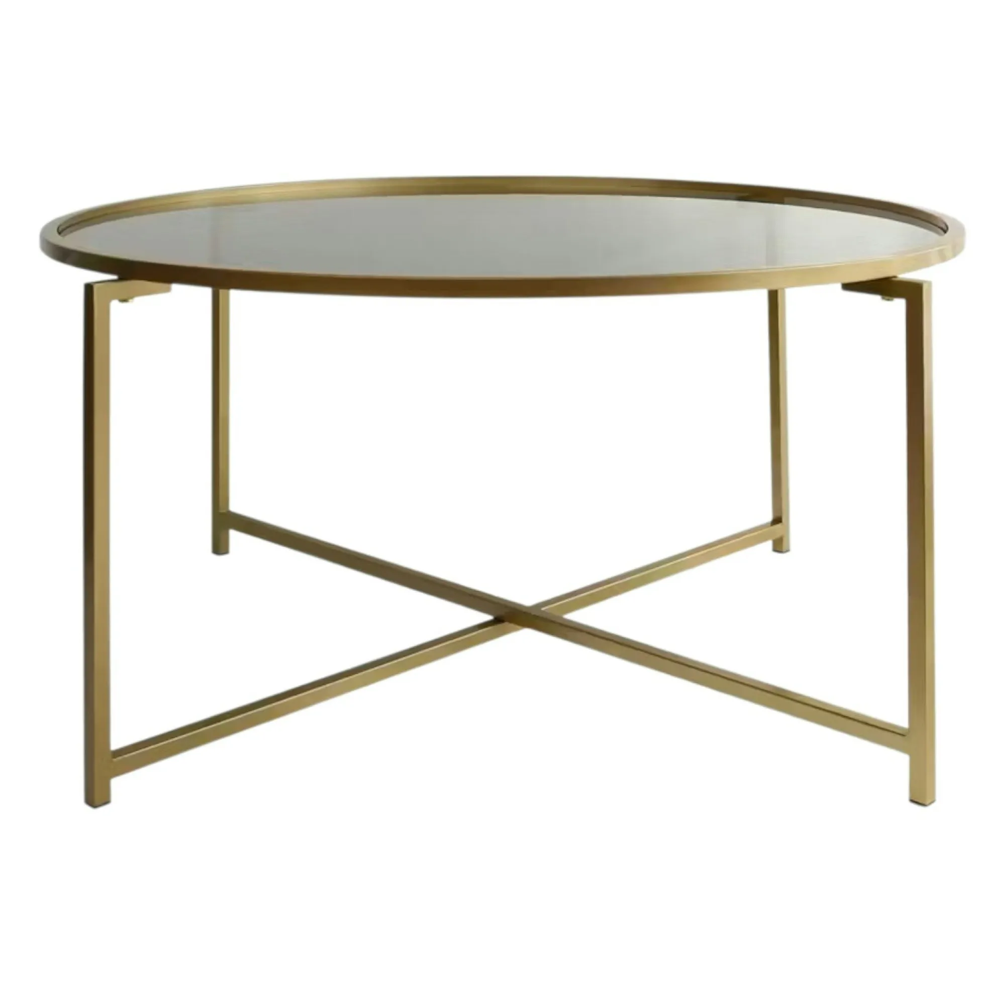 Table basse ronde design - verre fumé & métal doré TULUM