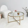 Table basse ronde design - verre & métal doré TULUM