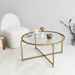 Table basse ronde design - verre & métal doré TULUM