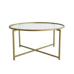Table basse ronde design - verre & métal doré TULUM
