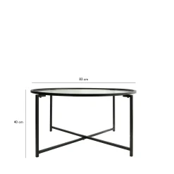 Table basse ronde design - verre & métal noir TULUM