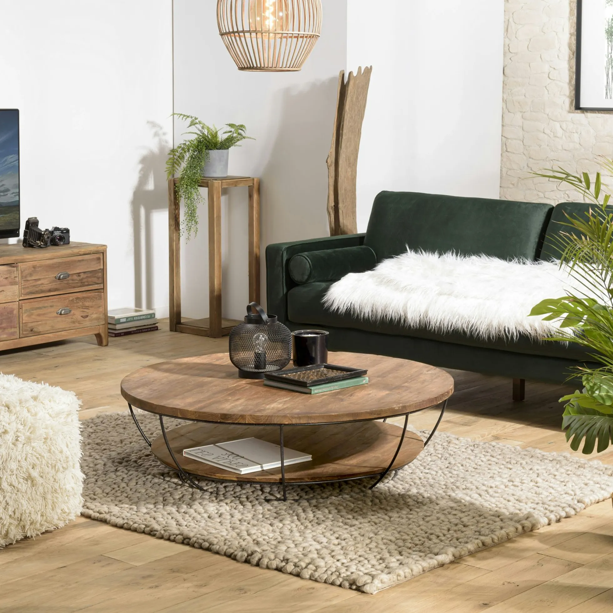 Table basse ronde double plateau métal noir D 120 cm SWING
