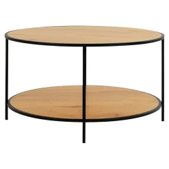 Table basse ronde double plateau effet bois clair VARDE