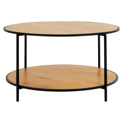Table basse ronde double plateau effet bois clair VARDE