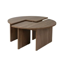 Table basse ronde effet bois de noyer - design puzzle MARFA