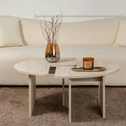 Table basse ronde effet travertin - design puzzle MARFA