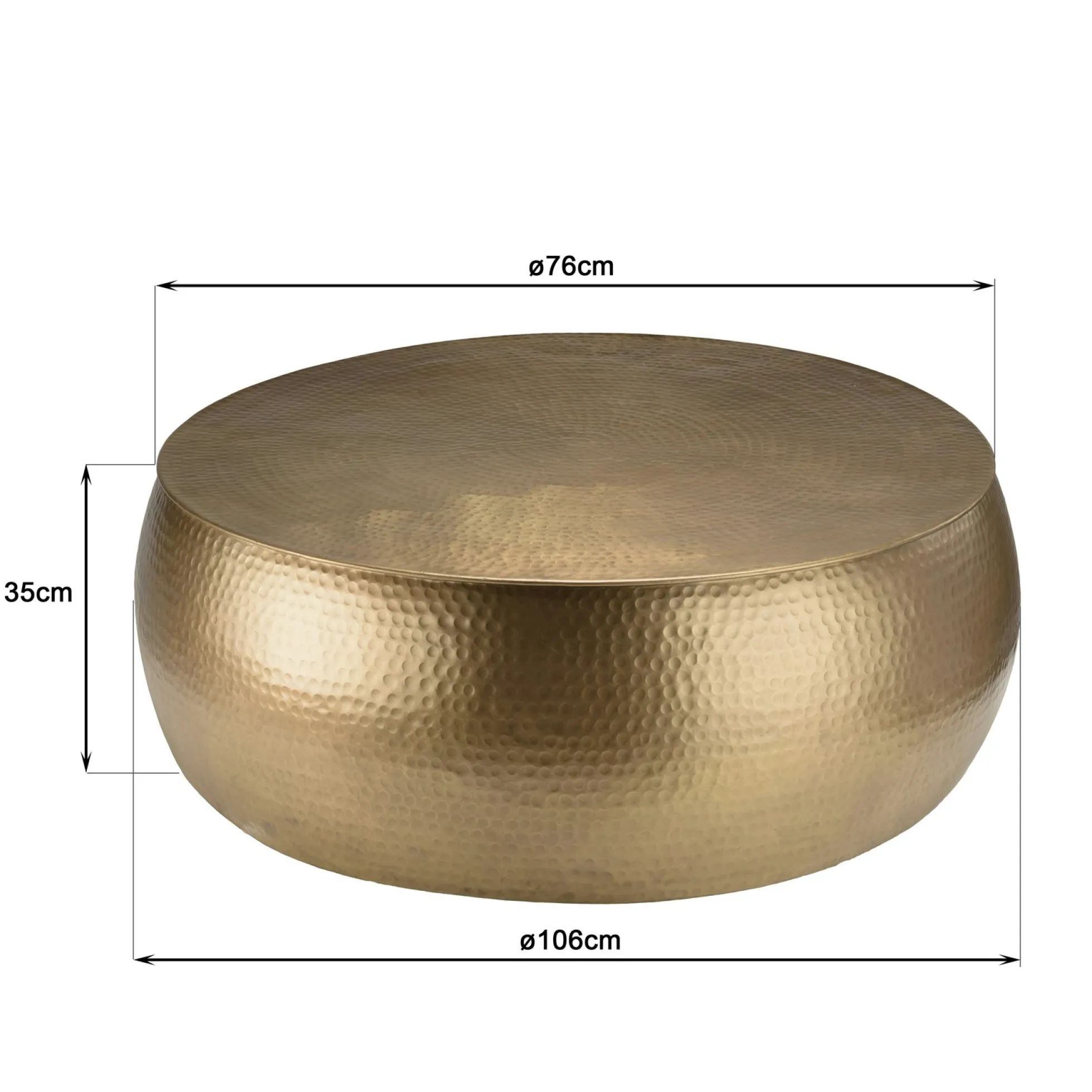 Table basse ronde en aluminium doré martelé 106 cm ZALA