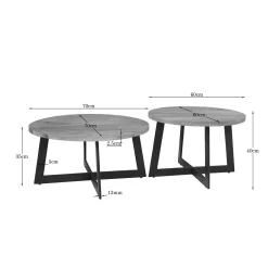 Table basse ronde en bois avec pied en croix (lot de 2) ALMA