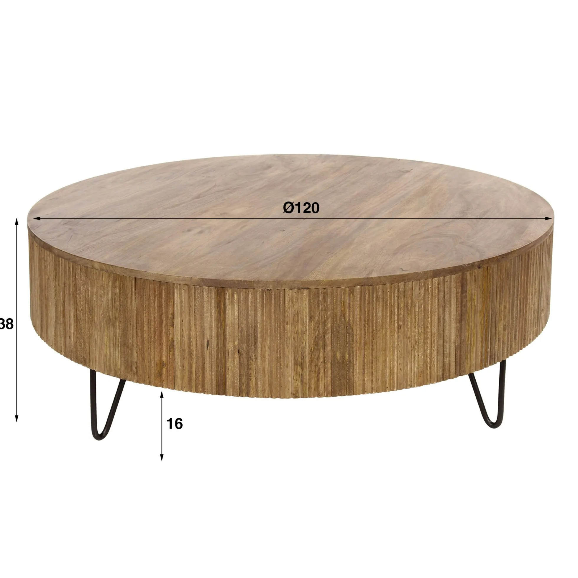 Table basse ronde en bois de manguier strié Ø120 cm CREEK
