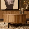 Table basse ronde en bois 2 tiroirs rainurés CORTINA