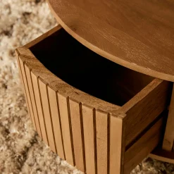 Table basse ronde en bois 2 tiroirs rainurés CORTINA