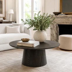 Table basse ronde en chêne brun LOREN