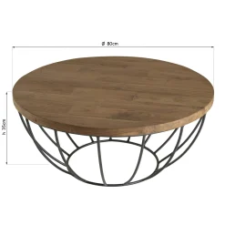 Table basse ronde en teck recyclé et métal D80cm SWING