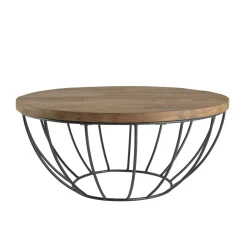 Table basse ronde en teck recyclé et métal D80cm SWING