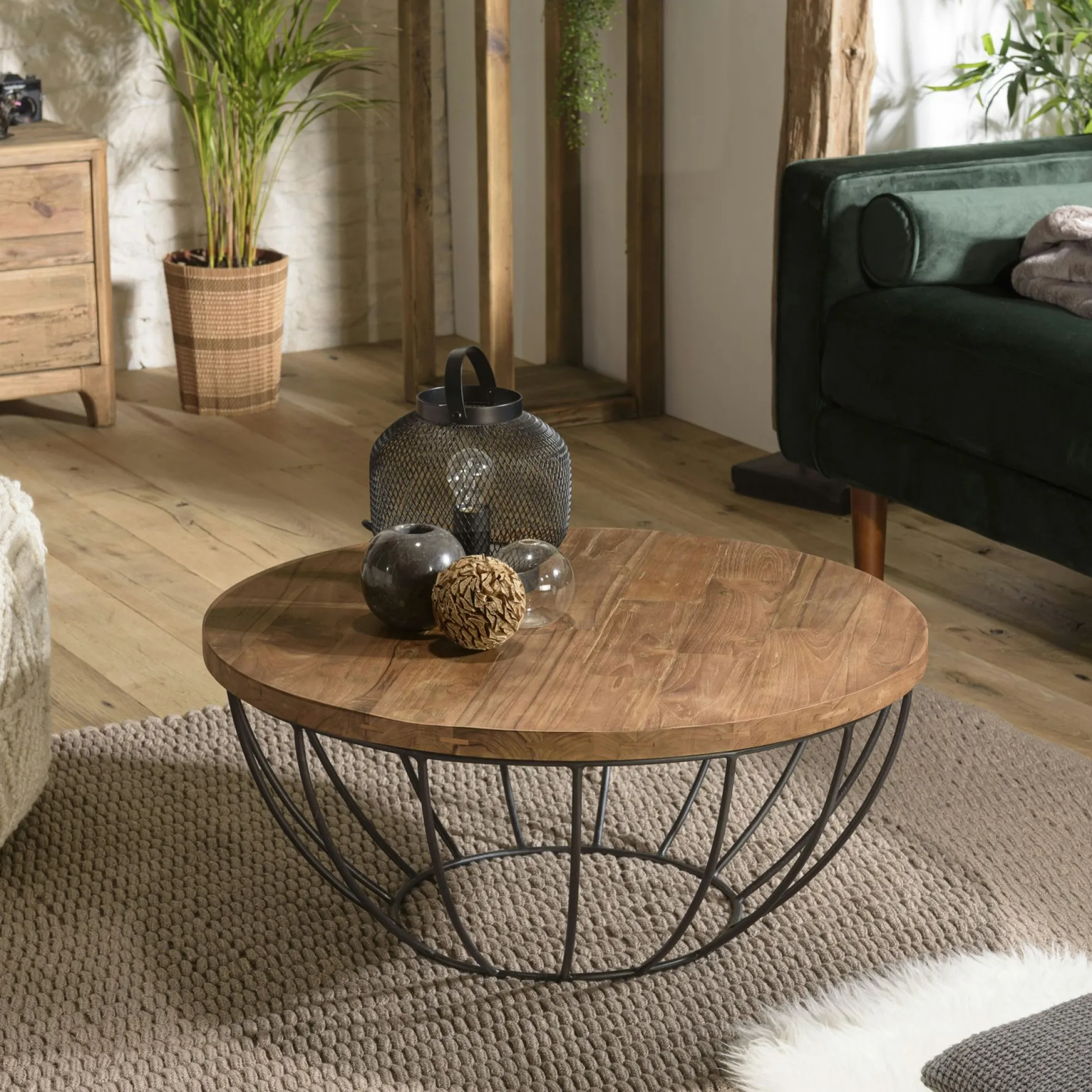 Table basse ronde en teck recyclé et métal D80cm SWING