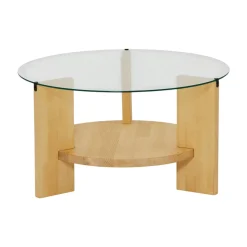 Table basse ronde en verre et bois clair - 2 plateaux ANZIO