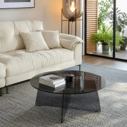Table basse ronde en verre fumé noir VETRO