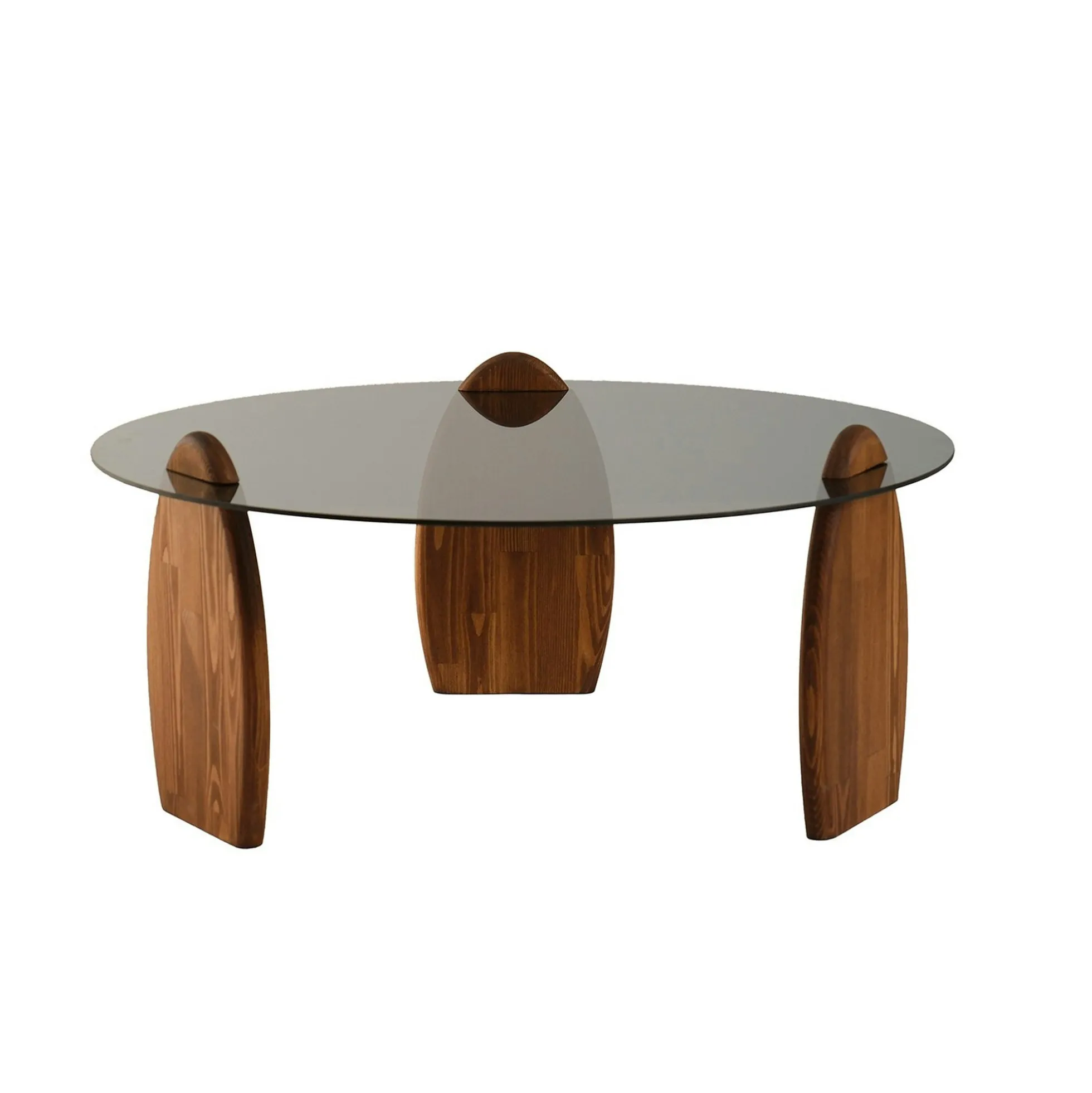 Table basse ronde en verre fumé - 3 pieds bois brun ANZIO
