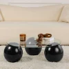 Table basse ronde en verre – 3 pieds boules noirs KOCHI