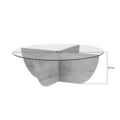 Table basse ronde en verre pied croisé effet travertin SALTA