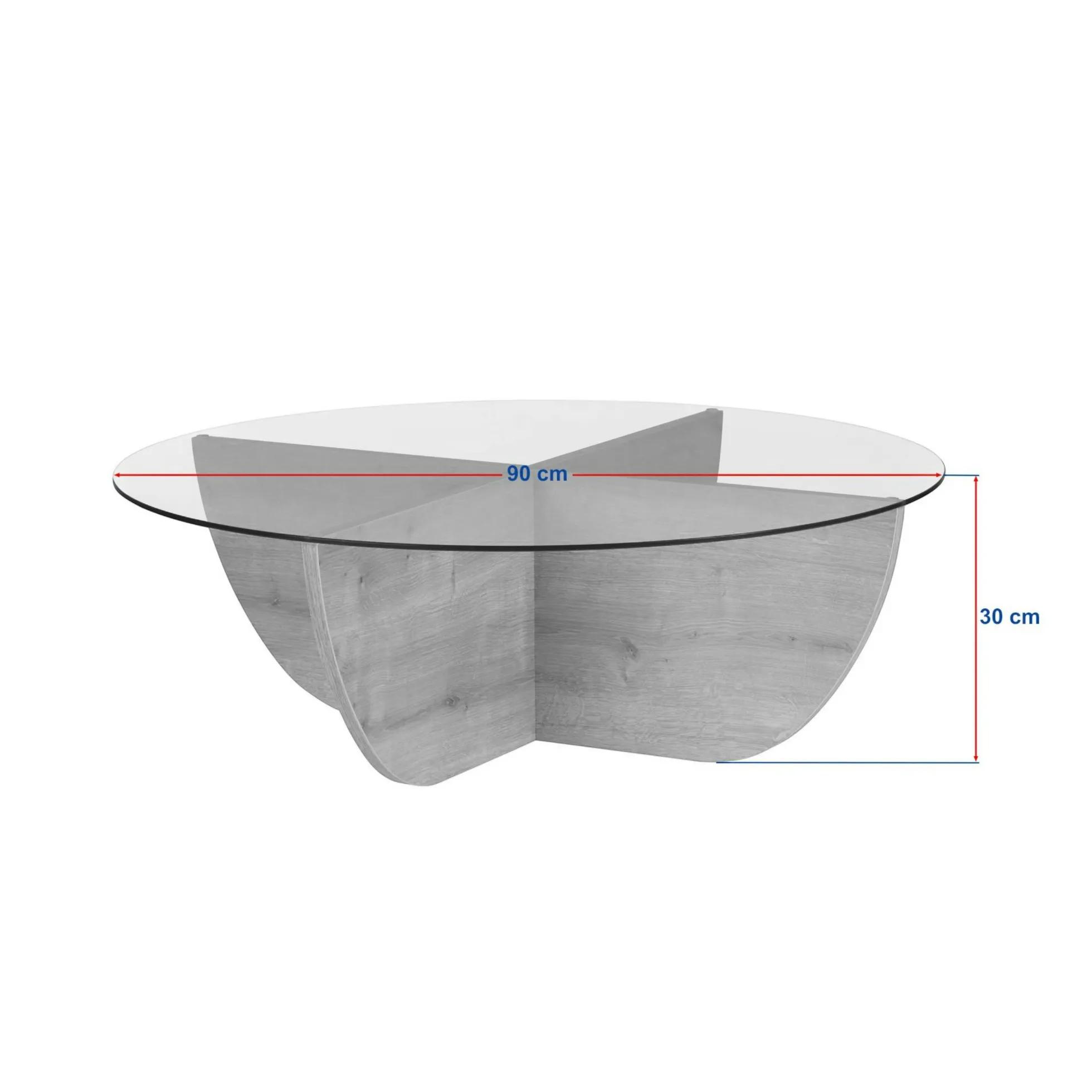 Table basse ronde en verre pied croisé effet noyer SALTA