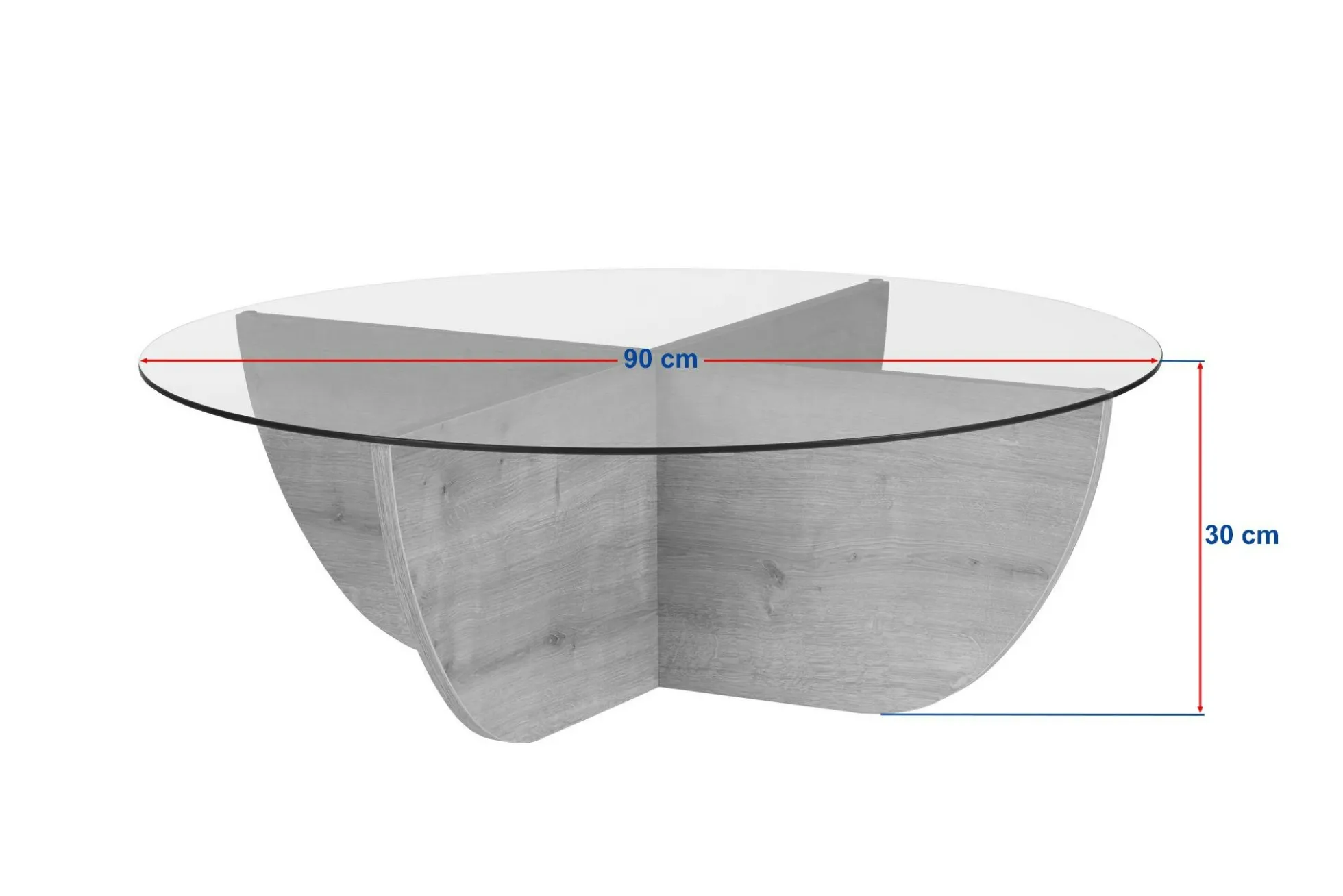 Table basse ronde en verre pied croisé effet bois SALTA