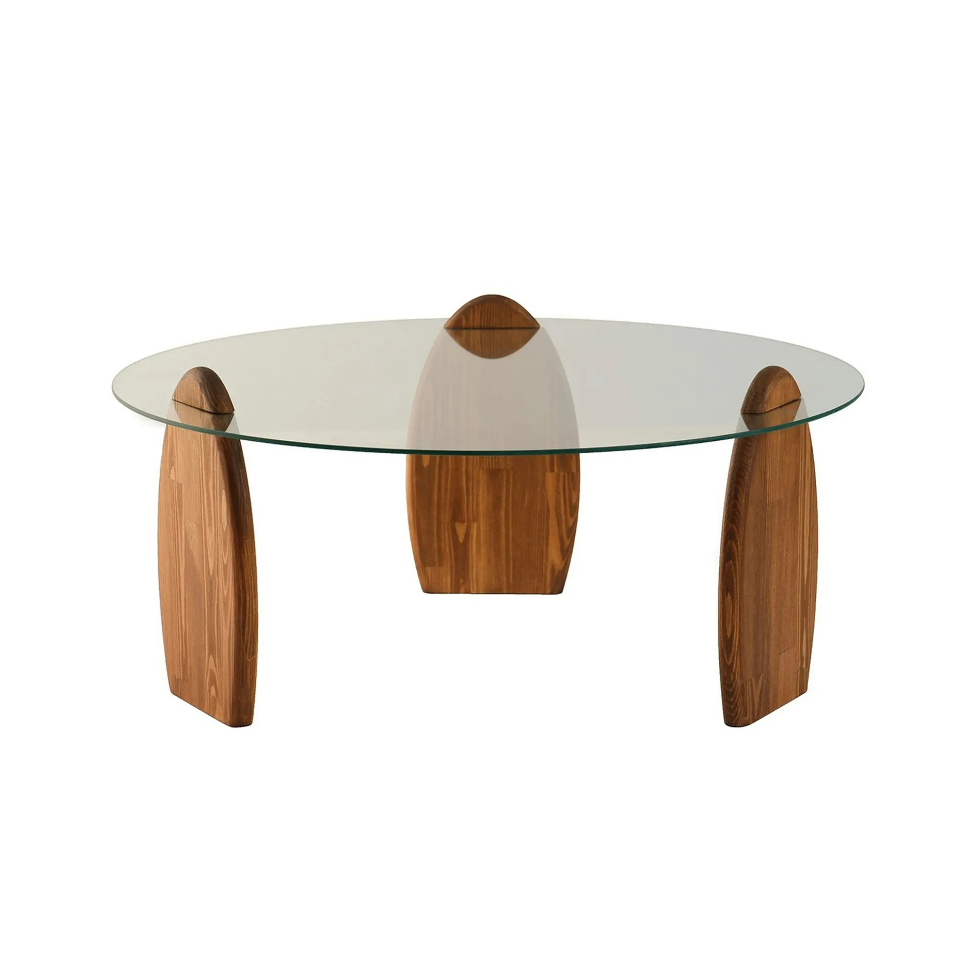 Table basse ronde en verre - 3 pieds bois brun ANZIO