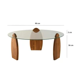 Table basse ronde en verre - 3 pieds bois brun ANZIO