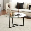 Table basse ronde en verre, pied noir 3 branches TULUM