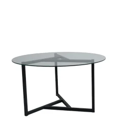 Table basse ronde en verre, pied noir 3 branches TULUM