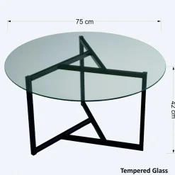 Table basse ronde en verre, pied noir 3 branches TULUM