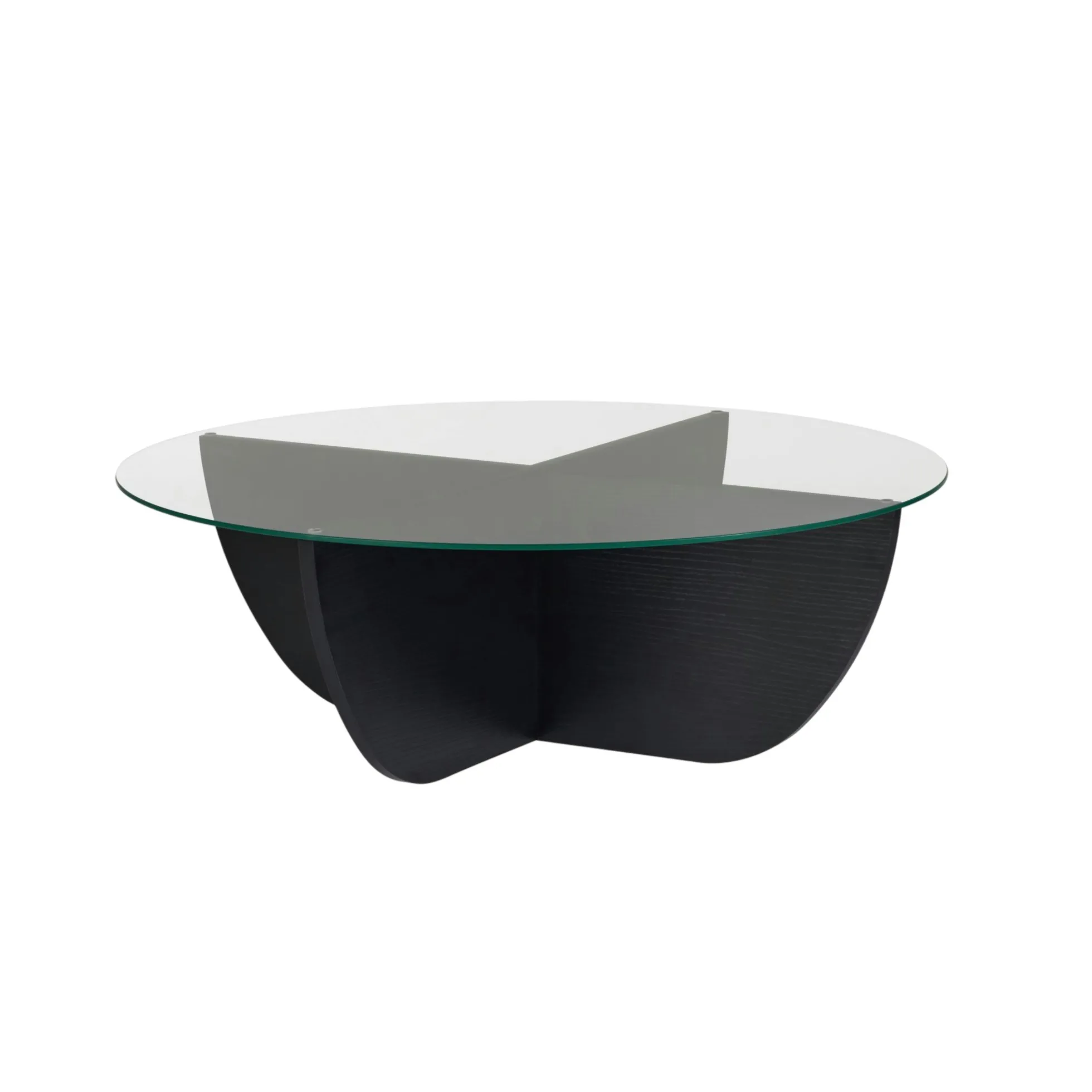 Table basse ronde en verre pied croisé effet bois noir SALTA