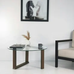 Table basse ronde en verre - pied labyrinthe ANZIO
