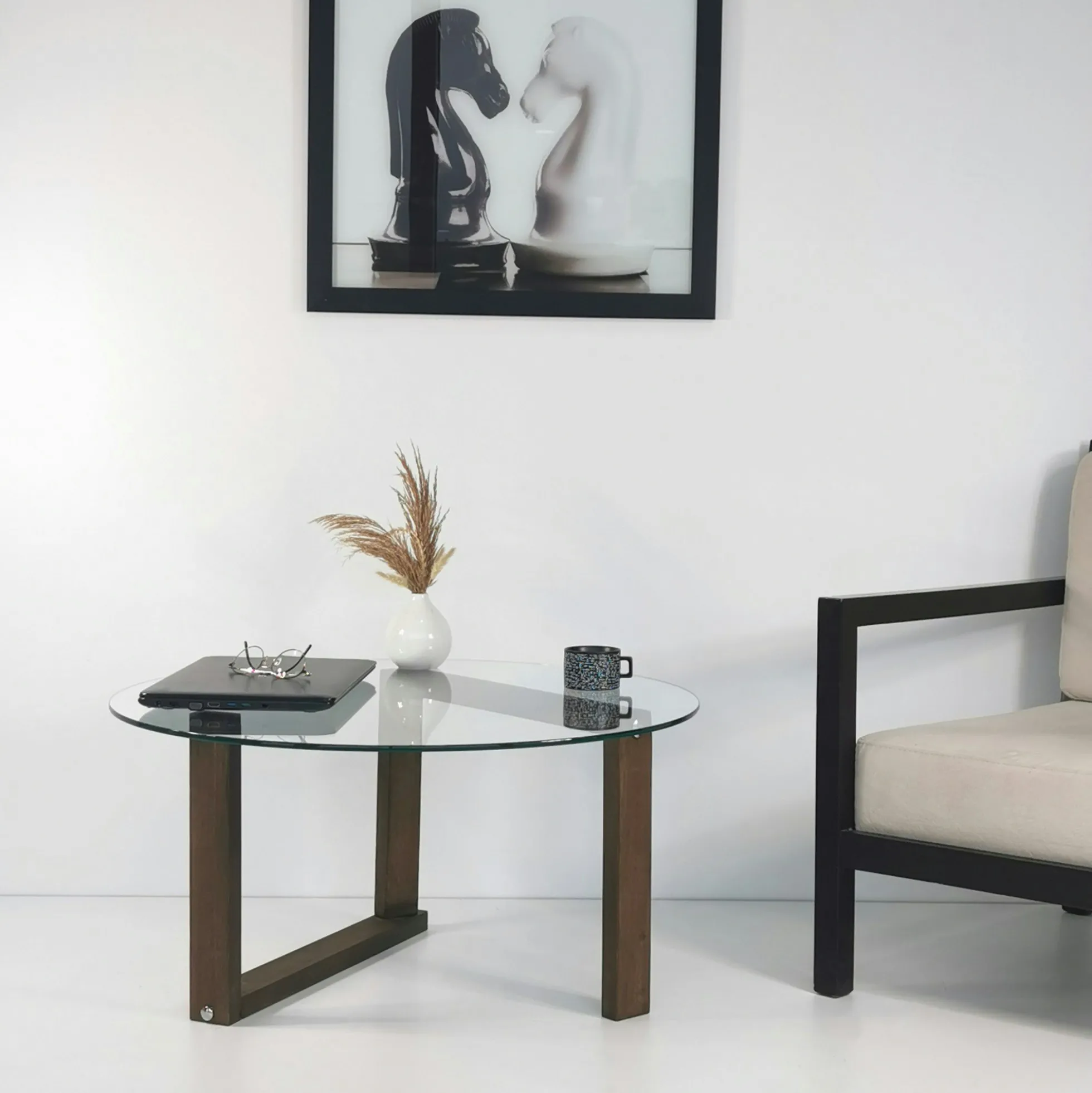 Table basse ronde en verre - pied labyrinthe ANZIO