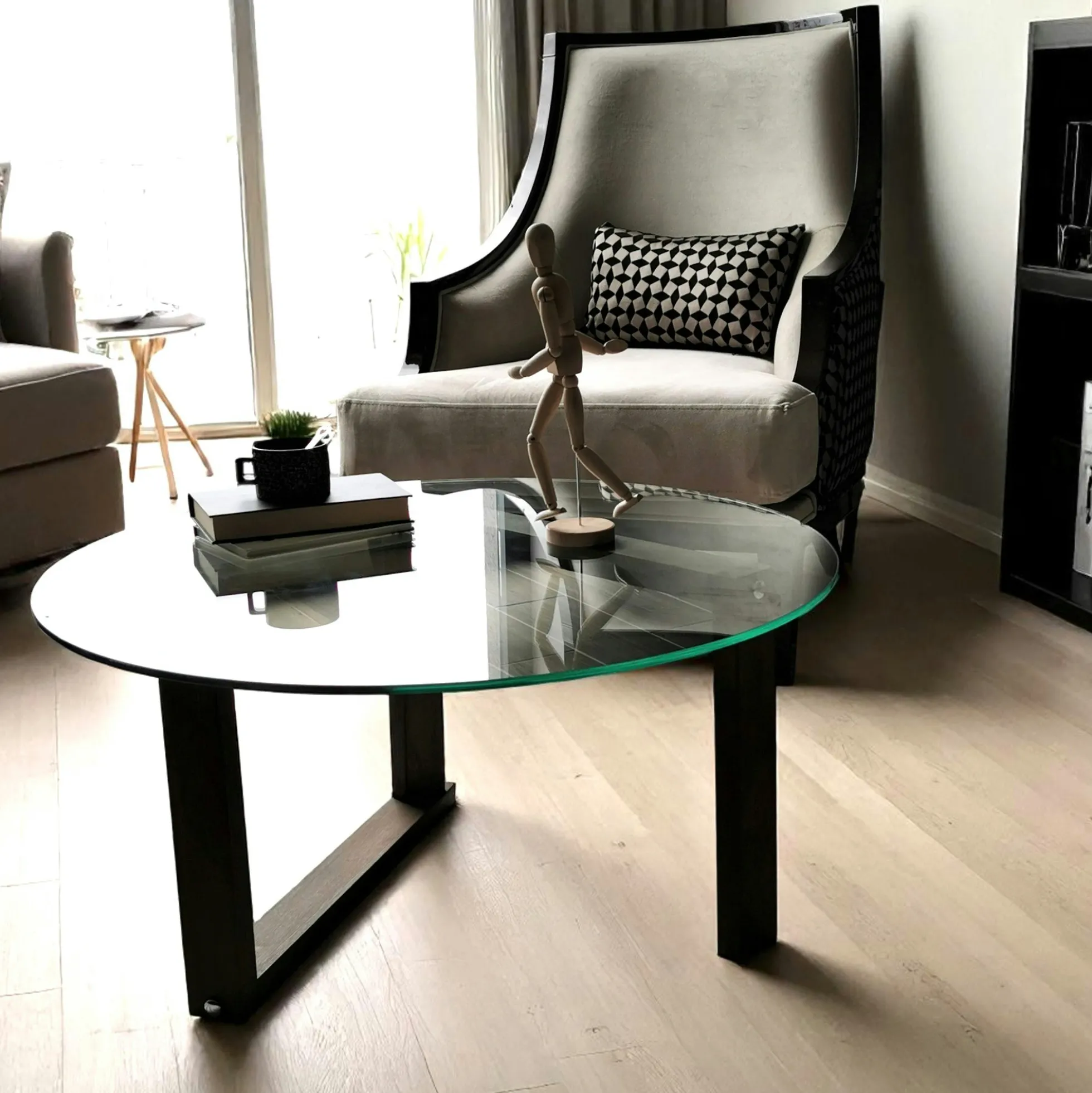Table basse ronde en verre - pied labyrinthe ANZIO