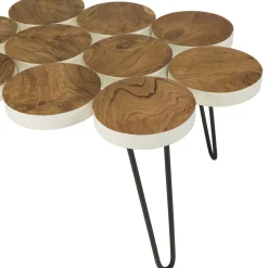 Table basse rondelles en teck recyclé 80 cm
