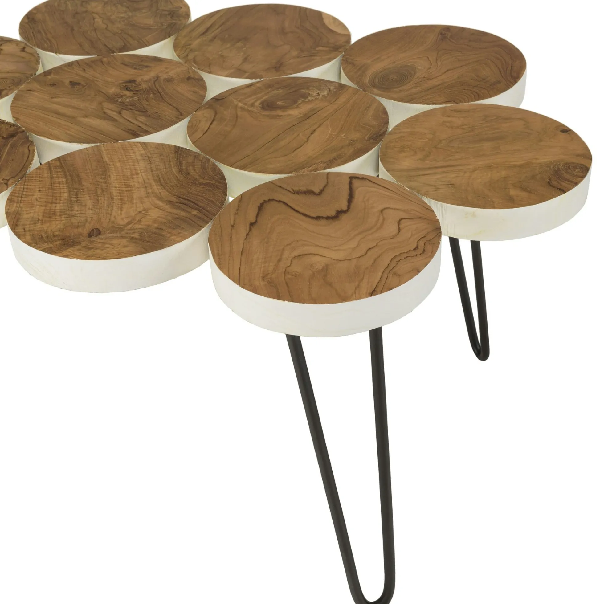 Table basse rondelles en teck recyclé 80 cm