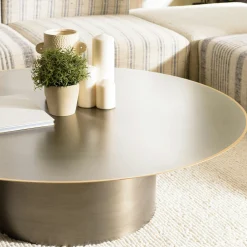 Table basse ronde métal argenté bord doré D120 cm ZALA