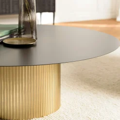 Table basse ronde métal noir pied central doré ZALA
