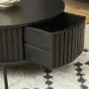 Table basse ronde noire en bois rainuré 2 tiroirs CORTINA
