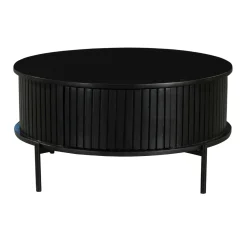 Table basse ronde noire en bois rainuré 2 tiroirs CORTINA