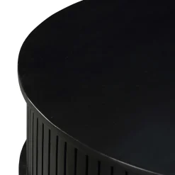 Table basse ronde noire en bois rainuré 2 tiroirs CORTINA
