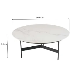 Table basse ronde plateau blanc pierre marbrée CORUMBA