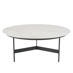 Table basse ronde plateau blanc pierre marbrée CORUMBA