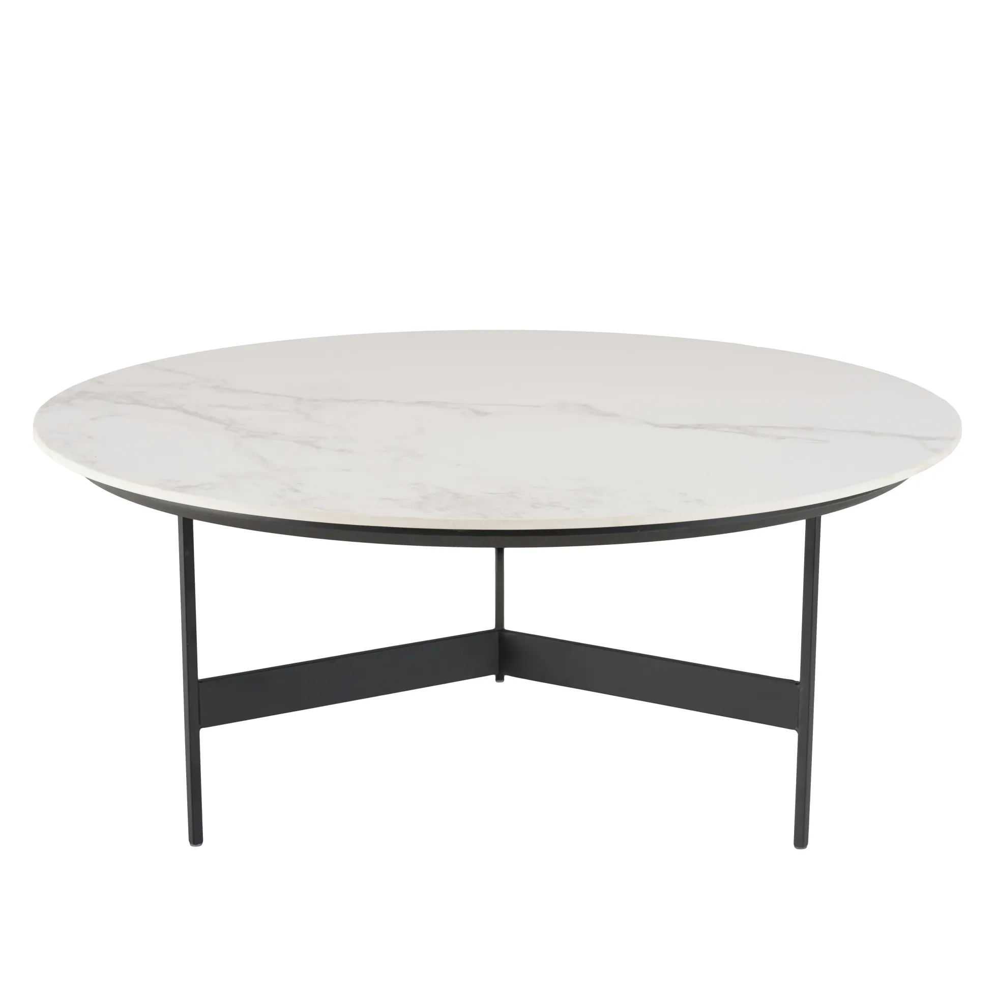 Table basse ronde plateau blanc pierre marbrée CORUMBA