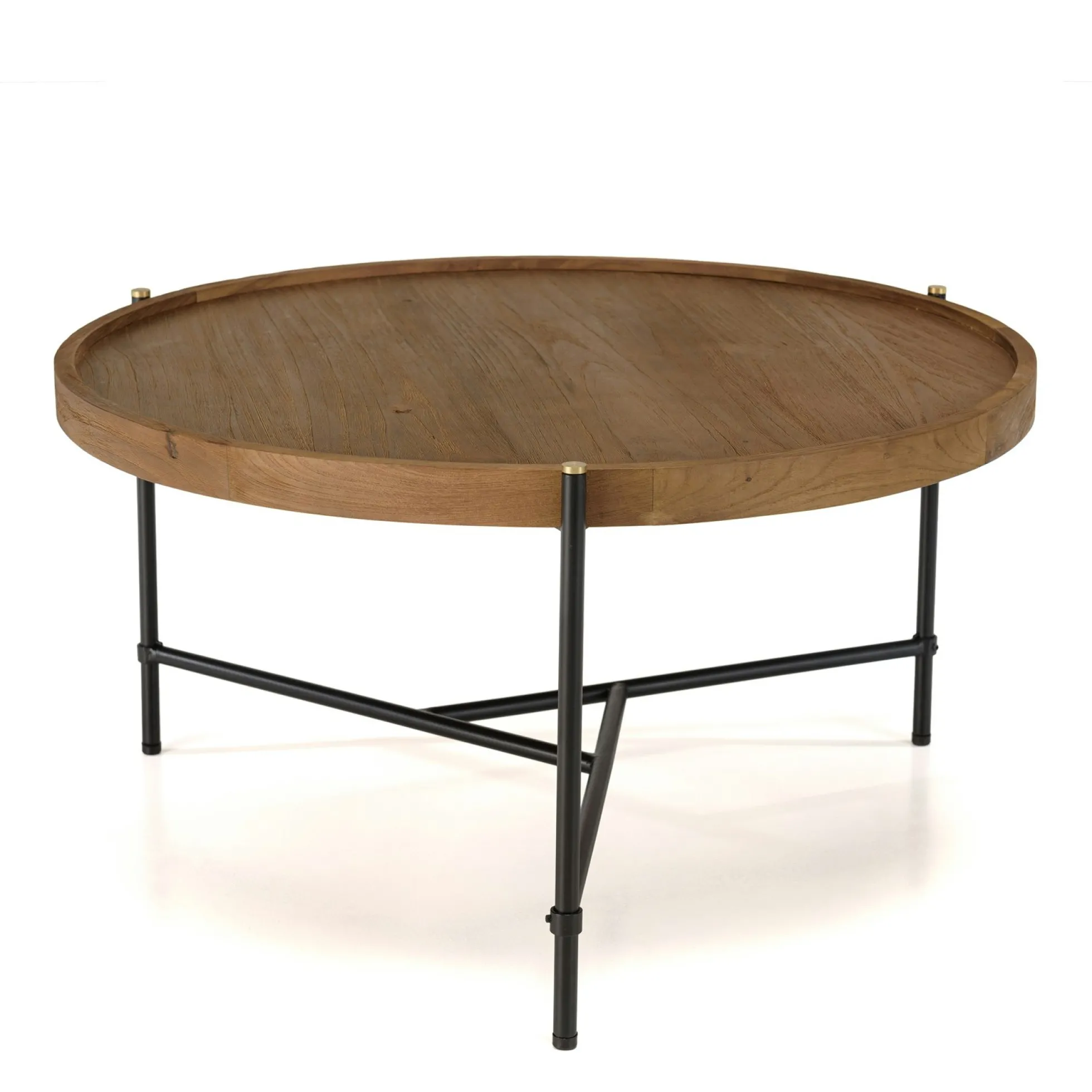Table basse ronde plateau teck recyclé avec rebord 76,5 cm SWING
