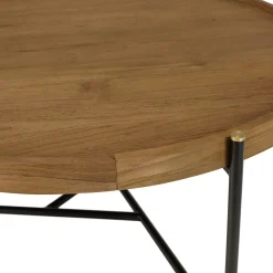 Table basse ronde plateau teck recyclé avec rebord 76,5 cm SWING