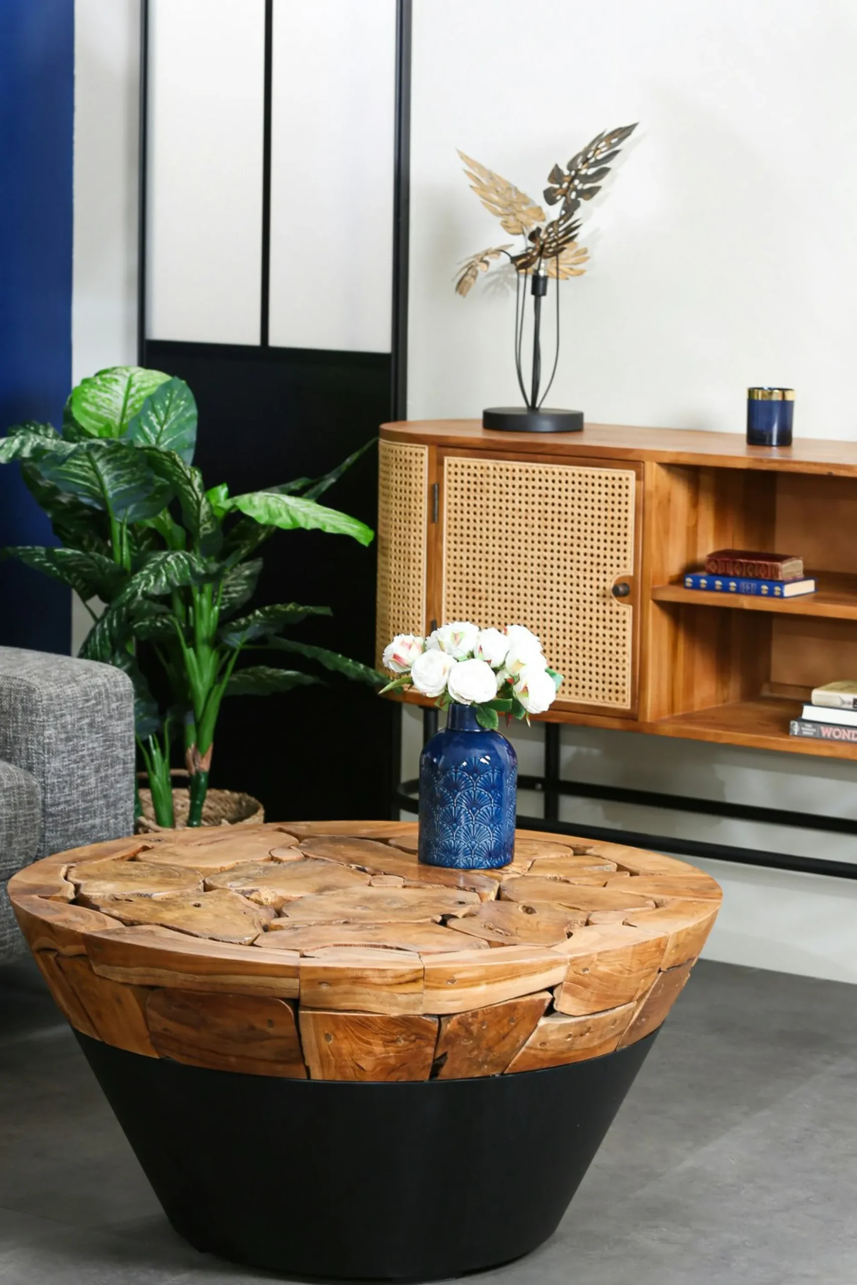 Table basse ronde racine de teck métal CANADA