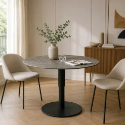 Table basse ronde relevable céramique effet métal LUGANO