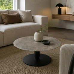 Table basse ronde relevable céramique effet métal LUGANO